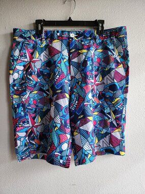 Hreski Golf Shorts, Geometric Blue Skulls, 38